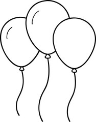 Balloons in cartoon flat style. Bunch of balloons. Colored balloons in simple style.