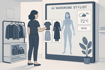 Obraz premium Woman Using AI Wardrobe Stylist