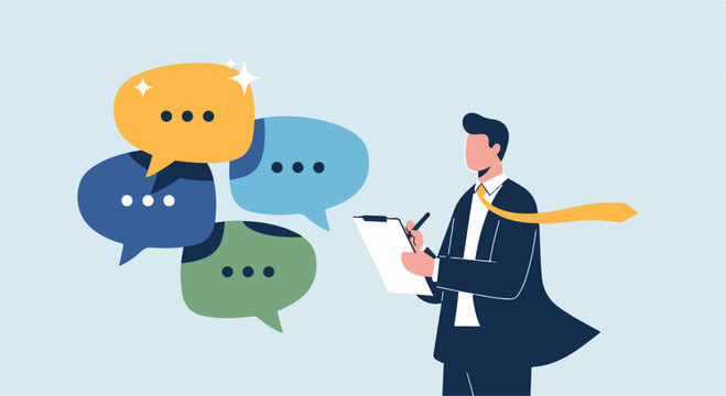 Actively Gathering Customer Feedback and Communication Insights Illustration.glowing speech bubbles, symbolizing customer surveys, feedback collection, communication, or idea generation.