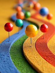 Colorful Dots on Textured Path Representing Customer Journey Concept in Marketing
