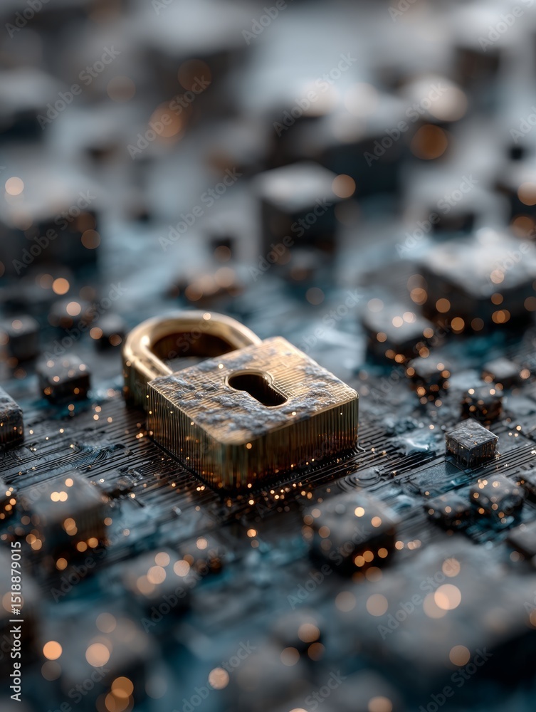 Aufkleber cloud technology concept with lock on circuit board for data security and protection