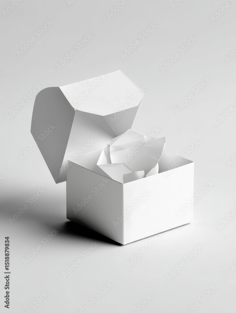 Poster mockup of open white packaging box on minimalist background for design use