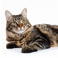 Obraz premium Relaxed Cat Lying Down on White Background (Ad-Friendly Composition)
