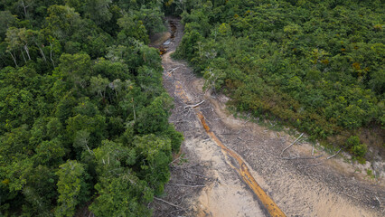 Drought of the Nanay River in the Peruvian Amazon rainforest. The Nanay River is dry due to the dry...