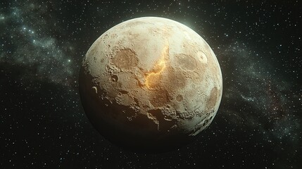 Damaged moon, fiery crack across surface