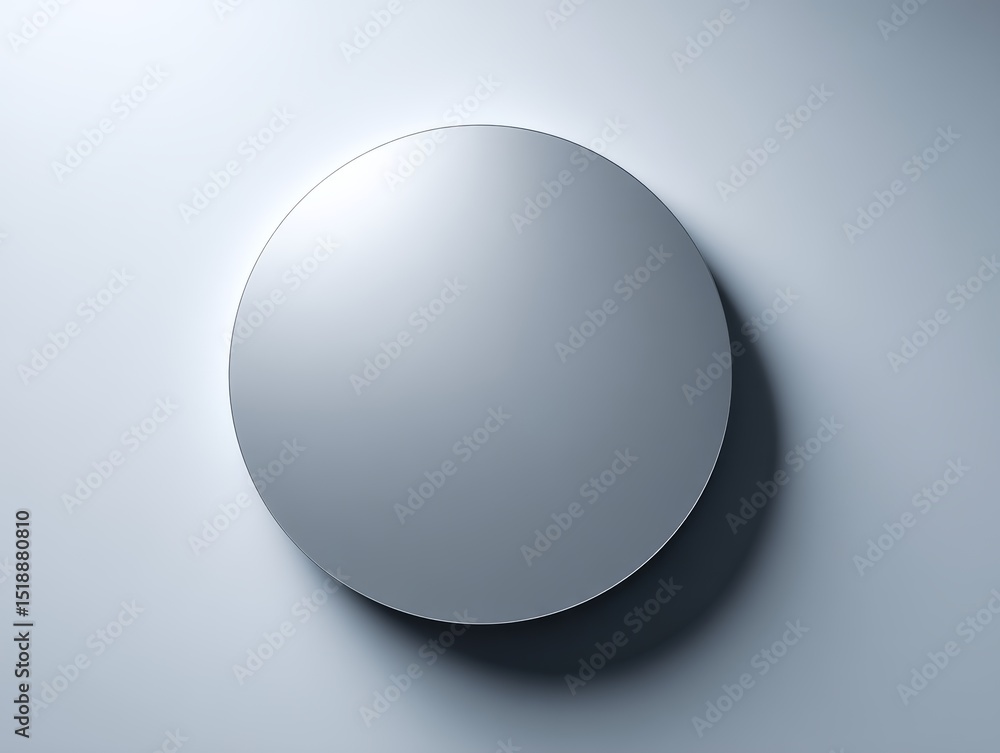 Poster modern round mirror design with smooth surface and soft shadow on minimalist wall