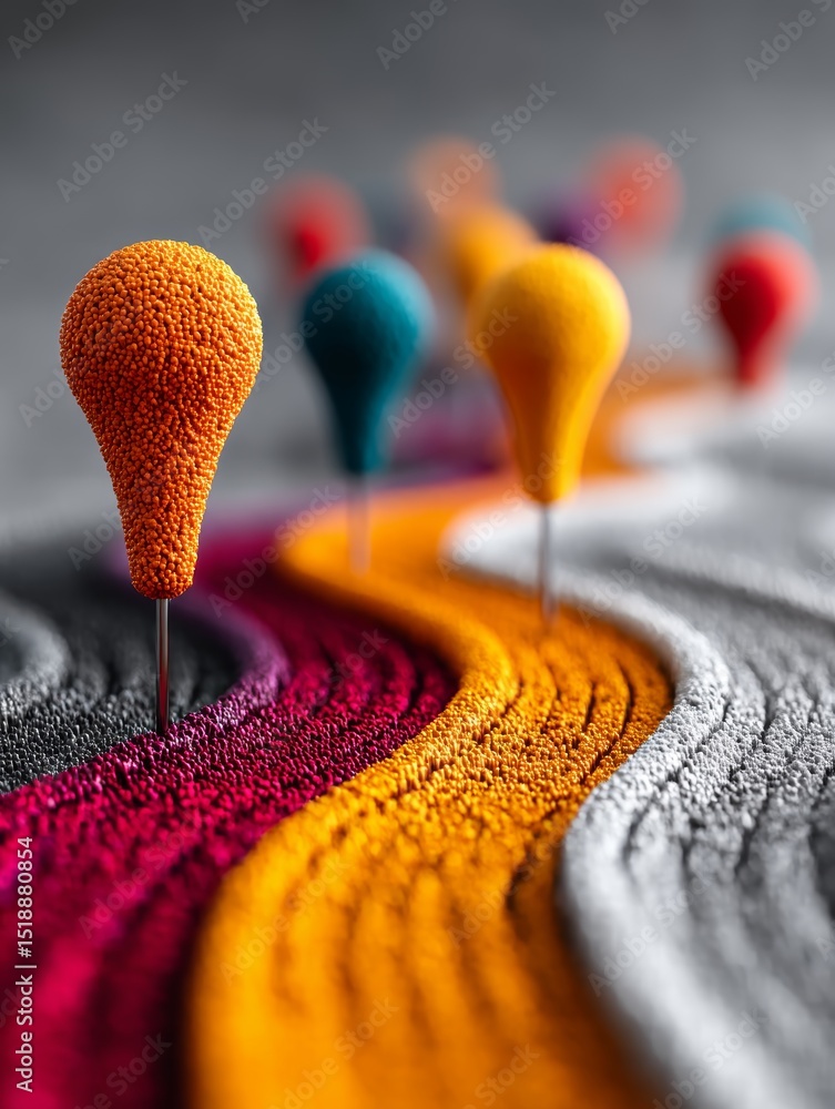 Aufkleber colorful mapping pins on dotted path representing customer journey visualization