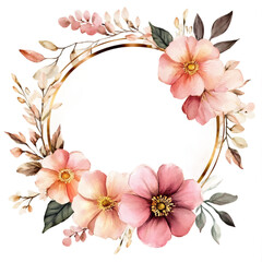 Fototapeta premium [Transparent Background PNG]Floral Watercolor Circle Frame Design