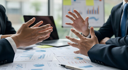 Business Partners Engaging in a Dynamic Discussion About Financial Strategies Over Documents