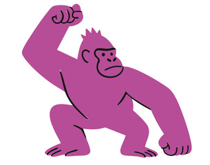 King kong illustration, colorful minimalist style, mid-century modern, childlike shapes, whimsical character design, no outlines, solid colors, stylized proportions