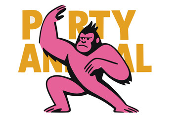 King kong illustration, colorful minimalist style, mid-century modern, childlike shapes, whimsical character design, no outlines, solid colors, stylized proportions