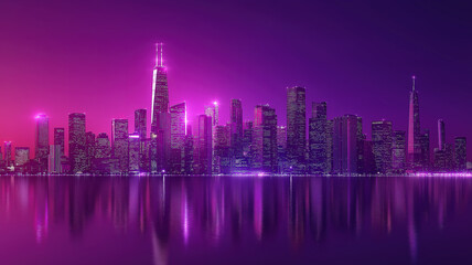 Smart Cityscape With Purple Tech Background And Abstract Modern Buildings In Neon Aesthetic