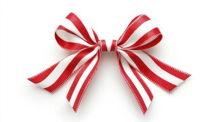 Red and White Striped Bow on White Background