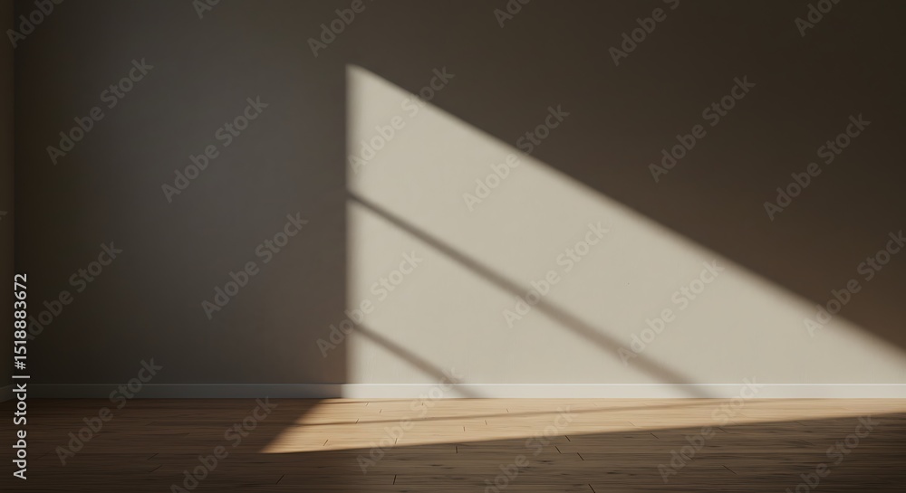 Poster a wall with a light shining on it, creating a shadow on the floor. the light is focused on the wall,