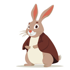 A rabbit in a brown coat stay on white background fairy tale children's books illustration style 