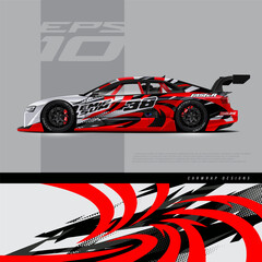 Car wrap decal graphic design. Abstract stripe racing background designs for wrap cargo van, race car, pickup truck, adventure vehicle. Eps 10