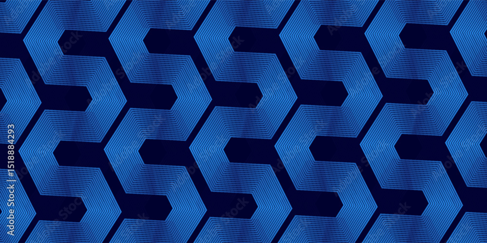 Wall mural dark blue background with hexagon geometric lines pattern. abstract shiny hexagon lines. futuristic 