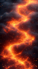 Naklejka premium Abstract 3D illustration of vibrant orange optical fiber particles glowing dynamically. Symbolizes high-speed data, technology, connectivity, and modern digital communication in a futuristic style.