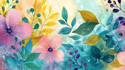 Flowers watercolor illustration and watercolor painting, Nature-inspired watercolor floral background with texture,.an abstract nature inspired design. High quality