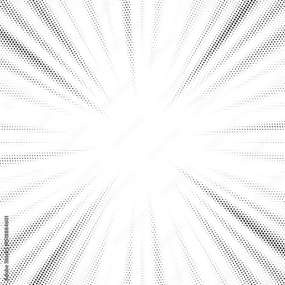 Leinwandbilder Halftone gradient sun rays pattern. Abstract halftone vector dots background. monochrome dots pattern. Vector background in comic book style with sunburst rays and halftone. Retro pop art design.
