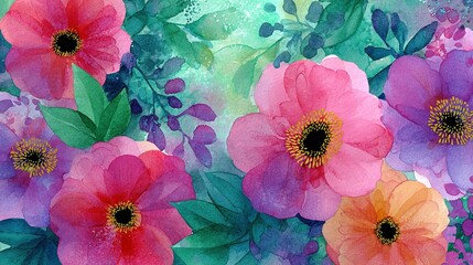 Flowers watercolor illustration and watercolor painting, Nature-inspired watercolor floral background with texture,.an abstract nature inspired design. High quality