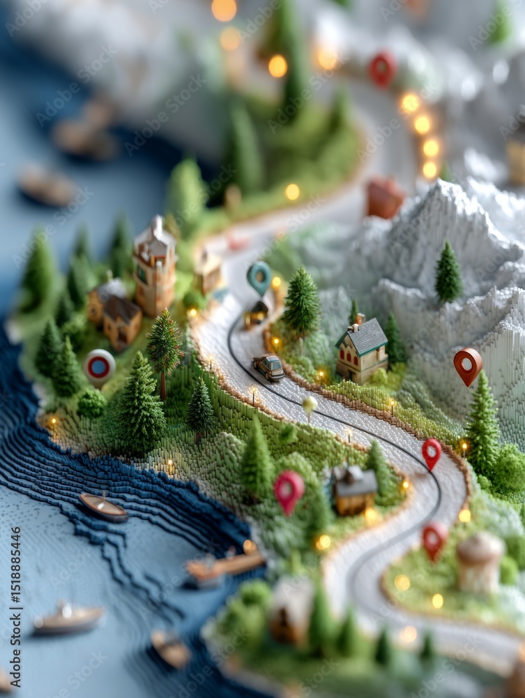 Poster detailed model of a scenic route highlighting navigation in a customer journey