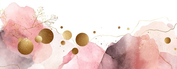 Arrangements. Blush, pink, ivory, beige watercolor Illustration and gold elements, on white background. Abstract modern print set. Logo. Wall art. Poster. Business card. High quality