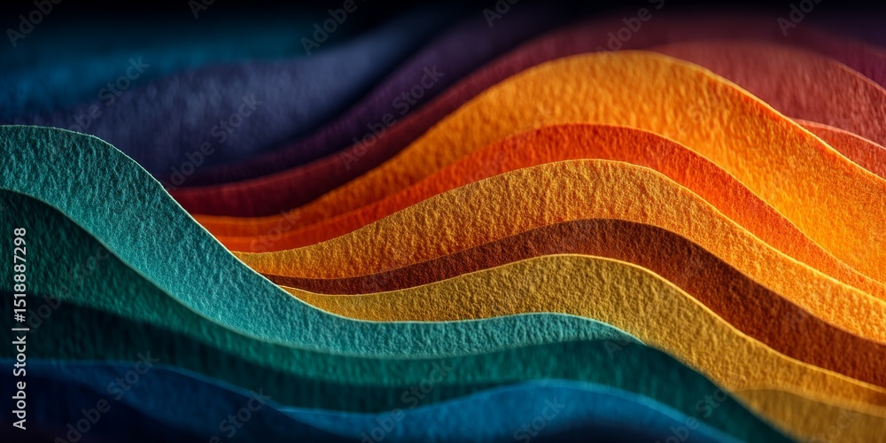 Poster vibrant abstract background with layered colored paper cuts creating flowing waves
