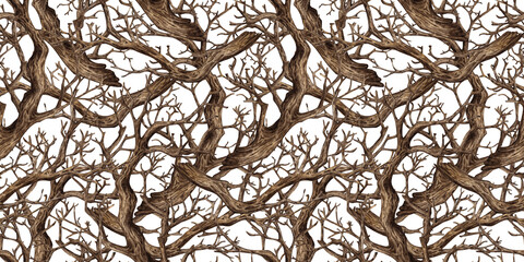 Tree without leaves, with dry bare branches watercolor illustration. Gothic decoration of twigs for Halloween. Countryside isolated from background. Pattern for seasonal design