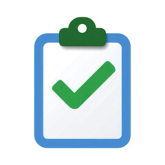 A blue clipboard with a large green checkmark displayed on it.