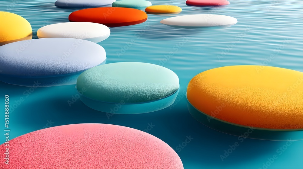 Poster multicolored floating shapes in a vibrant abstract pool design