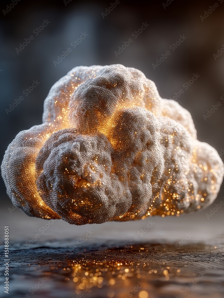 Poster 3d digital cloud with glowing particles floating in a futuristic environment