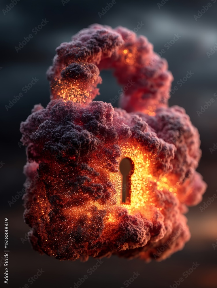 Aufkleber abstract cybersecurity concept with lock symbol emerging from colorful clouds