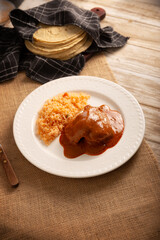 Pipian with Chicken, food from Mexico and other Latin American countries, chicken meat bathed in mole sauce made with pumpkin seeds, dried chili peppers and several other ingredients.