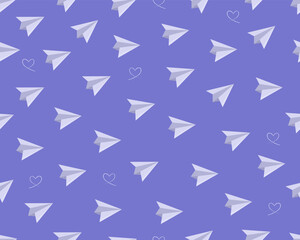 Seamless pattern, small origami paper airplanes on a blue background. Cute childish ornament for fabric, paper, print.