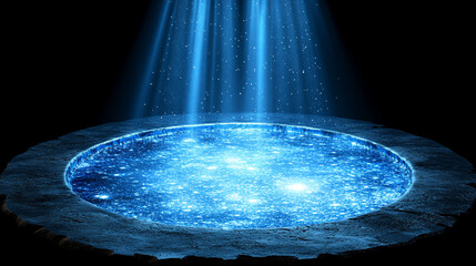 Futuristic magic portal with hologram effects, glowing in a circular shape. A blend of sci-fi technology and fantasy, ideal for teleportation or tech themes with radiant light and abstract design.

