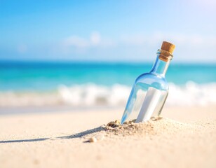 Paper message in a bottle at the summer sand beach