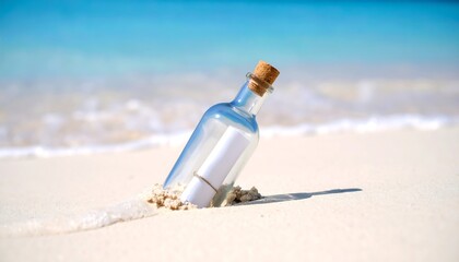 Paper message in a bottle at the summer sand beach