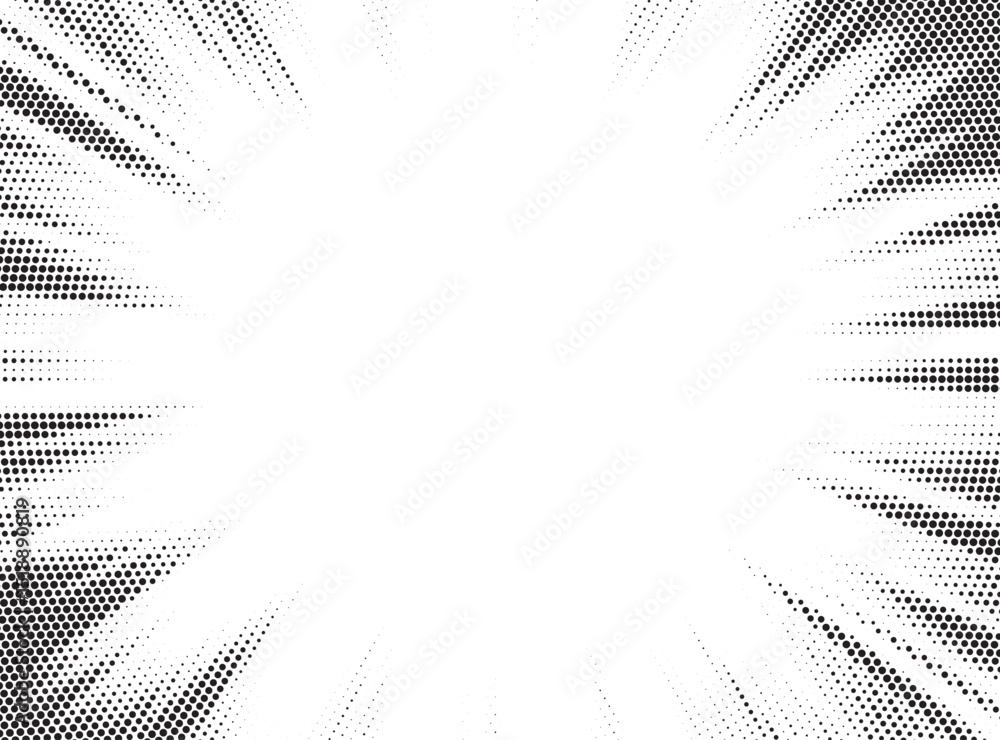 Leinwandbilder Halftone gradient sun rays pattern. Abstract halftone vector dots background. monochrome dots pattern. Vector background in comic book style with sunburst rays and halftone. Retro pop art design.