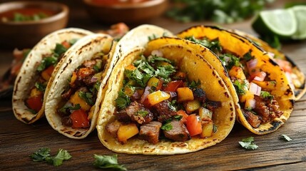 Delicious tacos filled with seasoned meat and vibrant vegetables