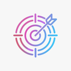 Gradient Line Icon of Target with Arrow Hitting Center for Business Goals and Accuracy Concept