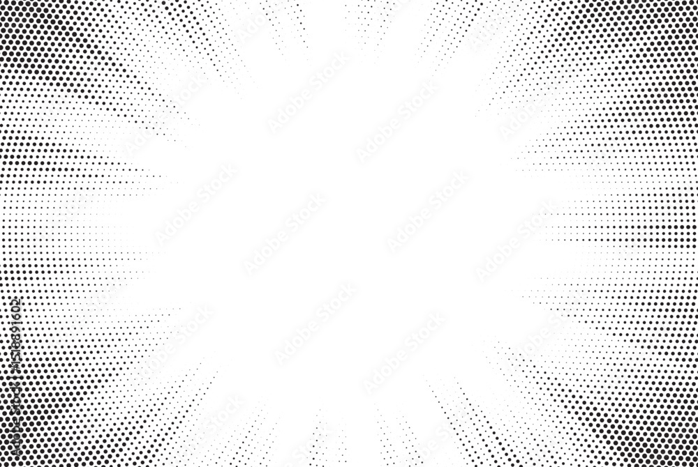 Poster Transparent PNG available Halftone gradient sun rays pattern. Abstract halftone vector dots background. monochrome dots pattern. Vector background in comic book style with sunburst rays and halftone. 