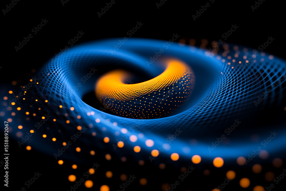 Poster colorful abstract digital swirl with blue and orange patterns creating a mesmerizing visual effect
