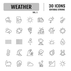 Fototapeta premium Weather icon set. Editable stroke. Vector illustration