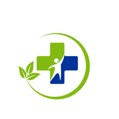 Medical cross with healthy people silhouette incorporating vector logo