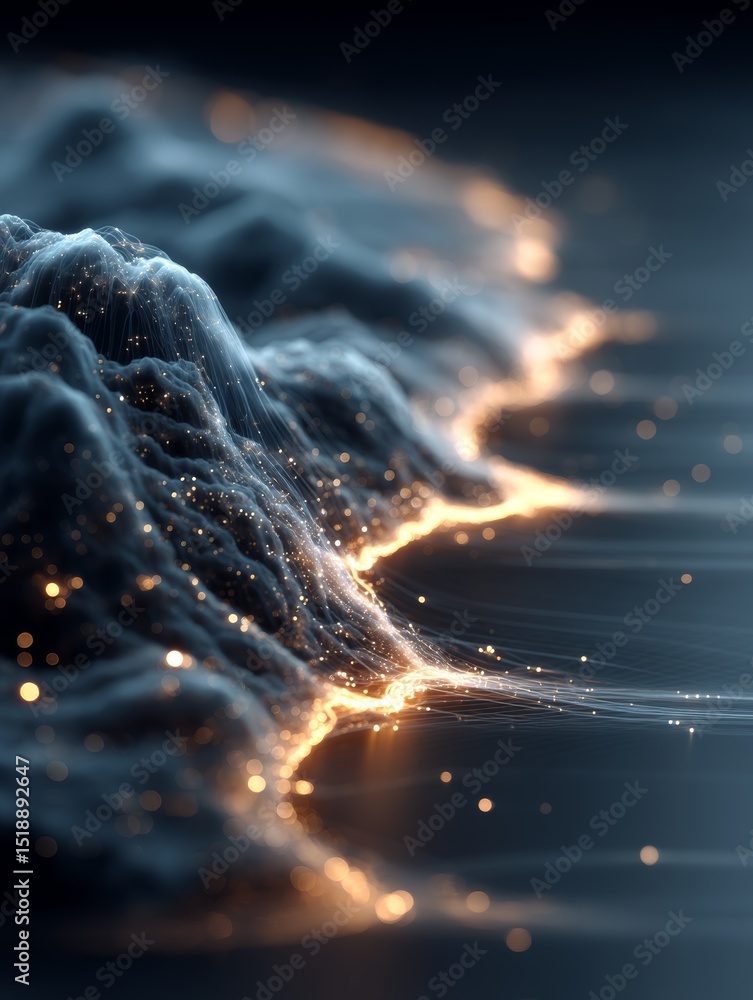 Aufkleber digital wave forming a shielded cloud with glowing particles in abstract composition