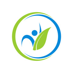 Human and nature leaf inside the circle vector logo
