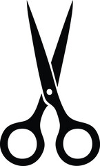 Vector Illustration of Black Scissors Silhouette in a Clean Minimalist Style with Sharp Blades and Symmetrical Circular Handles on a White Background

