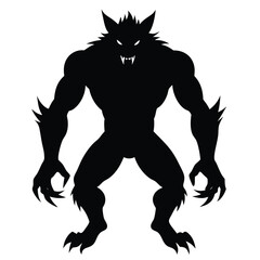 Fototapeta premium Silhouette illustration of a powerful werewolf creature with sharp claws and fangs showing