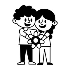 A doodle style icon of smiling siblings together
